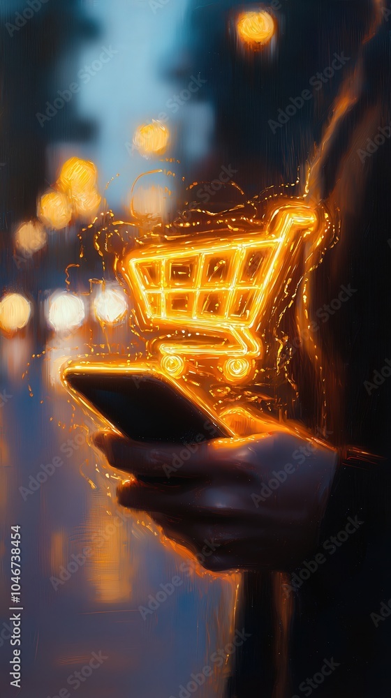 Poster embracing the future of shopping the connection between mobile technology and e-commerce