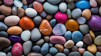 Close-up photo of small rocks Bright, beautiful, clear colors scattered all over the floor