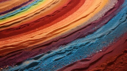 Close-up of small, colorful grains of sand.