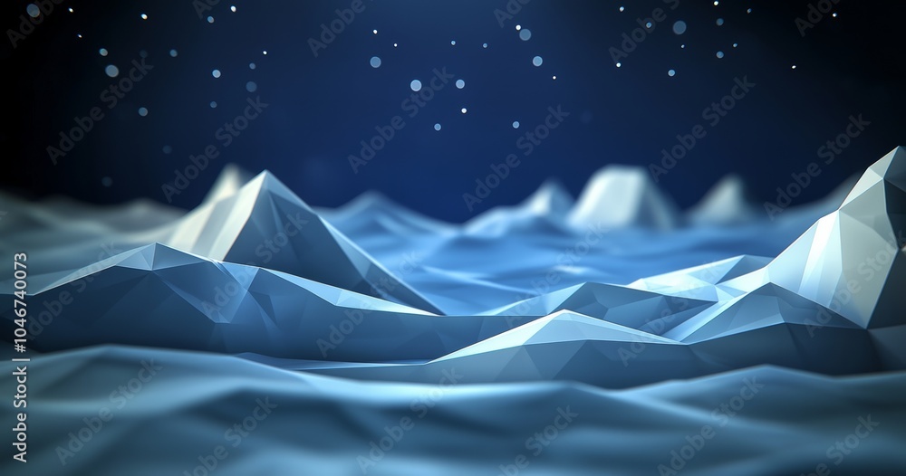 Poster abstract background with polygonal mesh and glowing lines on dark blue