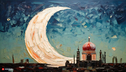 Minimalist Oil Painting inspired by Islamic Art