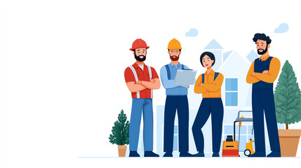 A diverse team of construction workers collaborating on a project for efficient building solutions