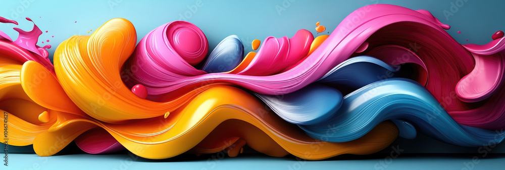 Poster a dynamic display of colorful paint swirling and flowing seamlessly, creating an engaging and lively