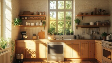 Cozy kitchen with an empty bread bin