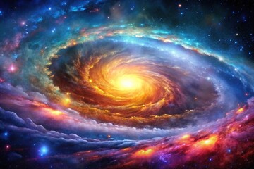 A majestic galaxy with vibrant colors and swirling clouds of gas, nebulae, astrophotography, elliptical shapes