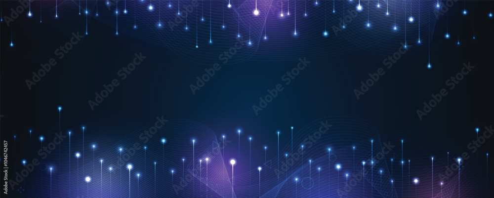 Poster abstract digital light ray technology vector background with glowing particles