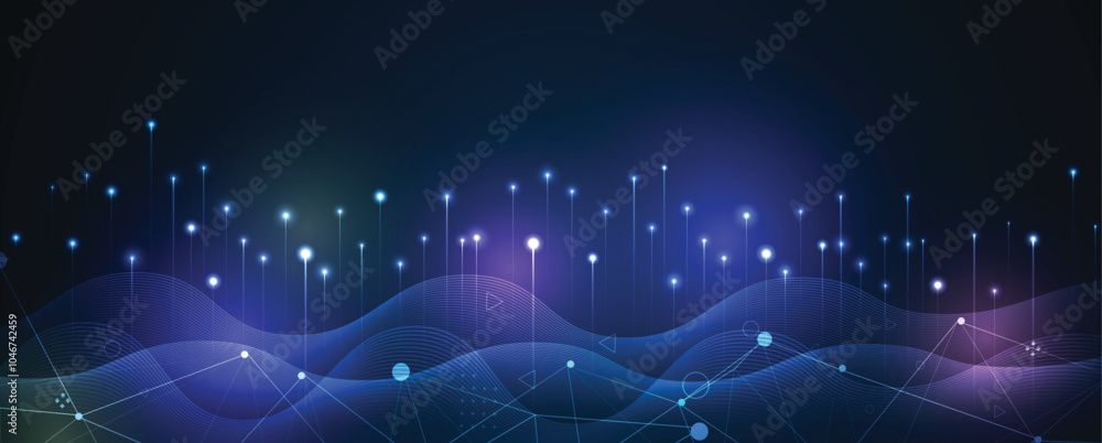 Poster Abstract digital light ray  technology vector background with glowing particles