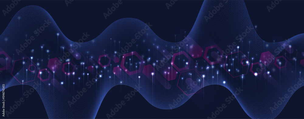 Poster Abstract digital light ray  technology vector background with glowing particles