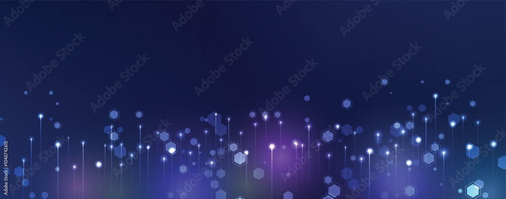 Poster abstract digital light ray technology vector background with glowing particles