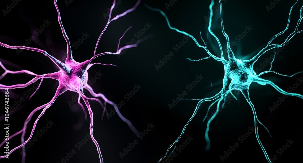Poster interconnected neural networks with green and purple lines