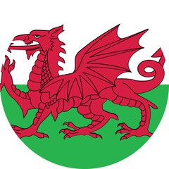 Circle shaped national flag of the European country of WALES