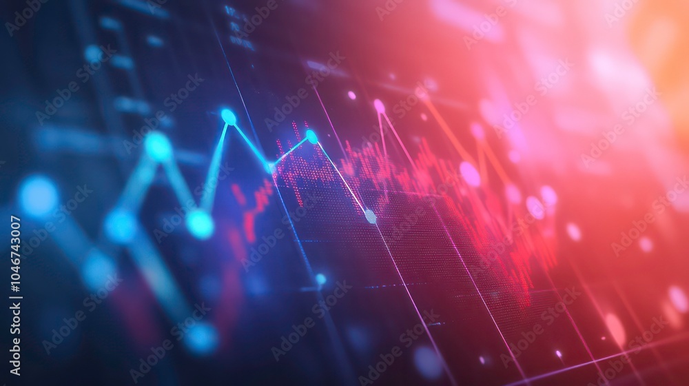 Leinwandbilder abstract digital graph with red and blue lines representing data and financial markets on a dark bac