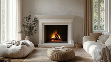 Fototapeta premium Cozy living room with a blank fireplace mantle