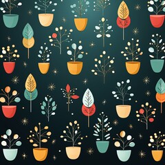 Adorable Green Plant Pattern Vector Illustration for Cute Designs