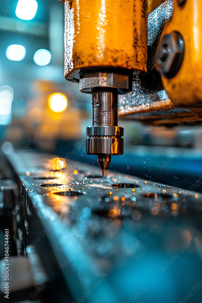 Poster precision engineering a close-up of a cnc machine tool in action showcasing modern manufacturing tec