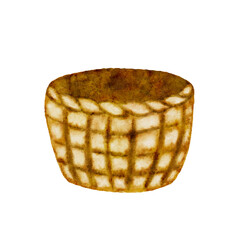 Watercolor wicker basket isolated on white background