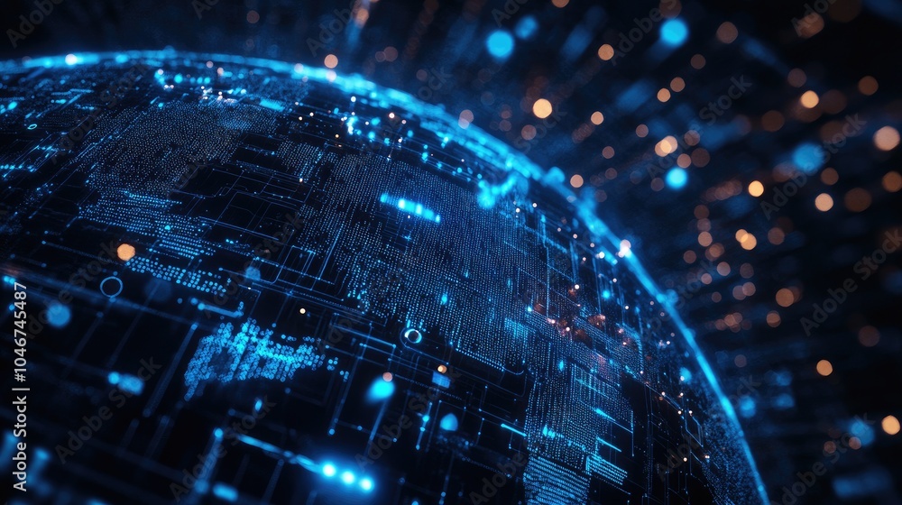 Poster digital globe with blue lights. perfect for illustrating global networking, connectivity, and data f