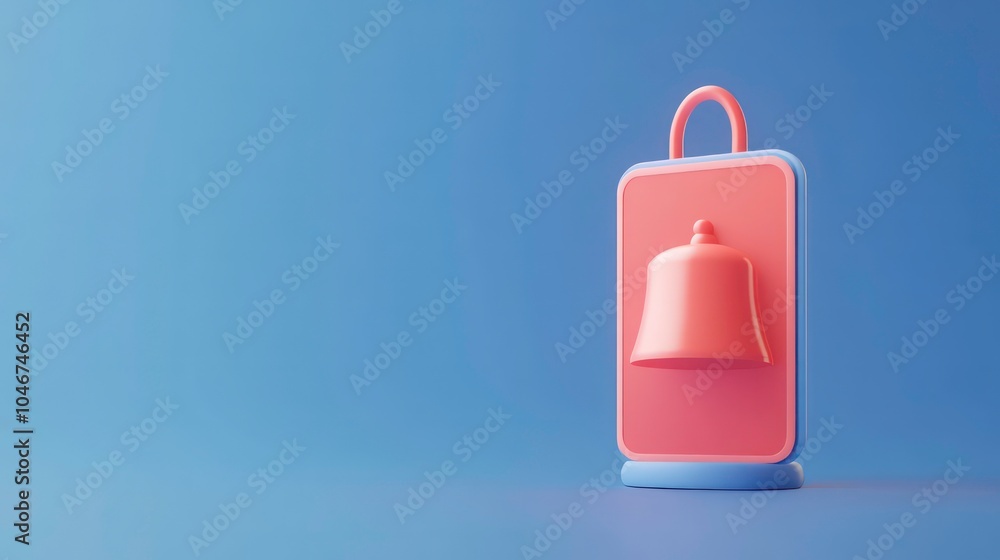 Aufkleber 3d rendering of a pink bell notification icon on a blue background.