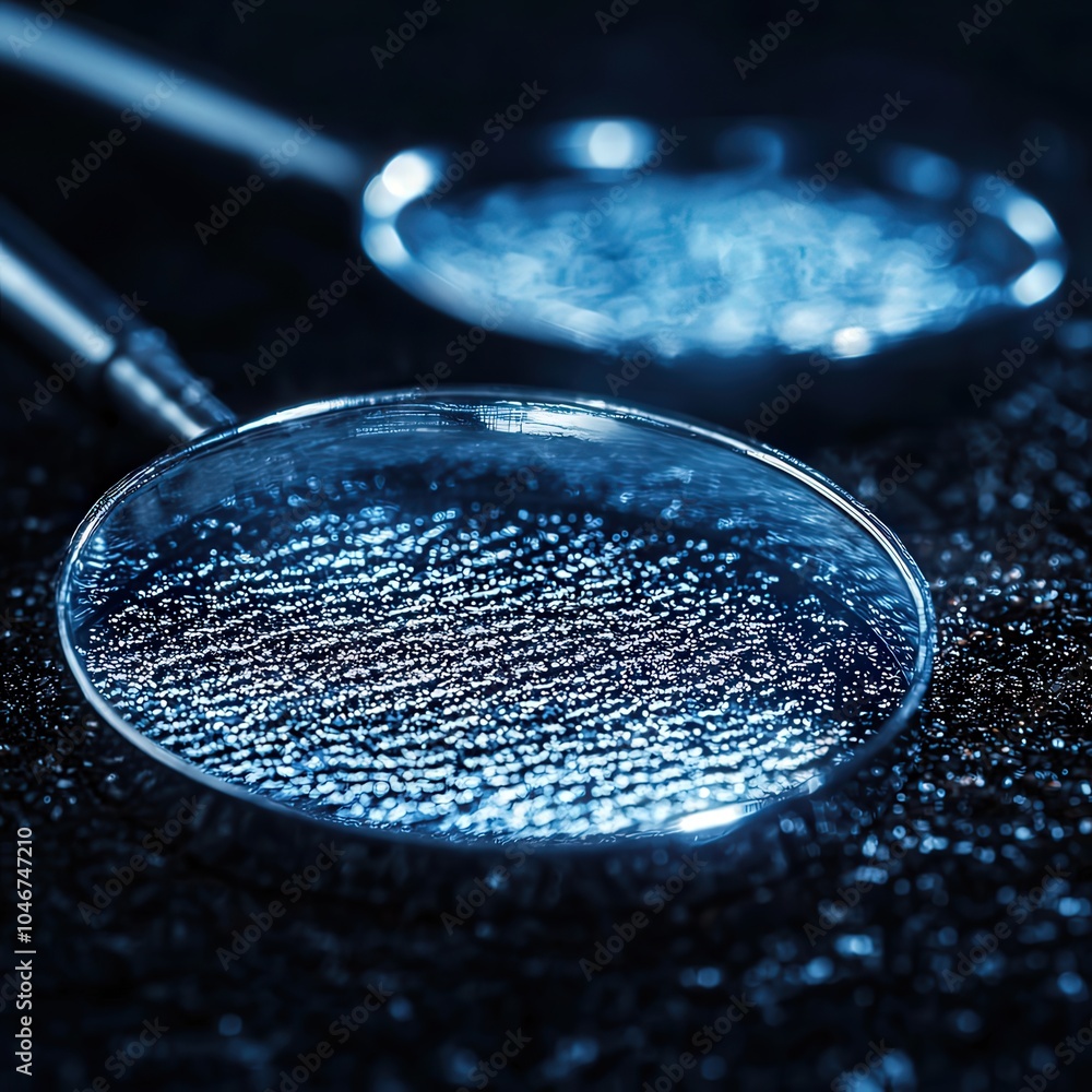 Poster exploring the intricacies of reflection a close-up of a magnifying glass on a dark surface