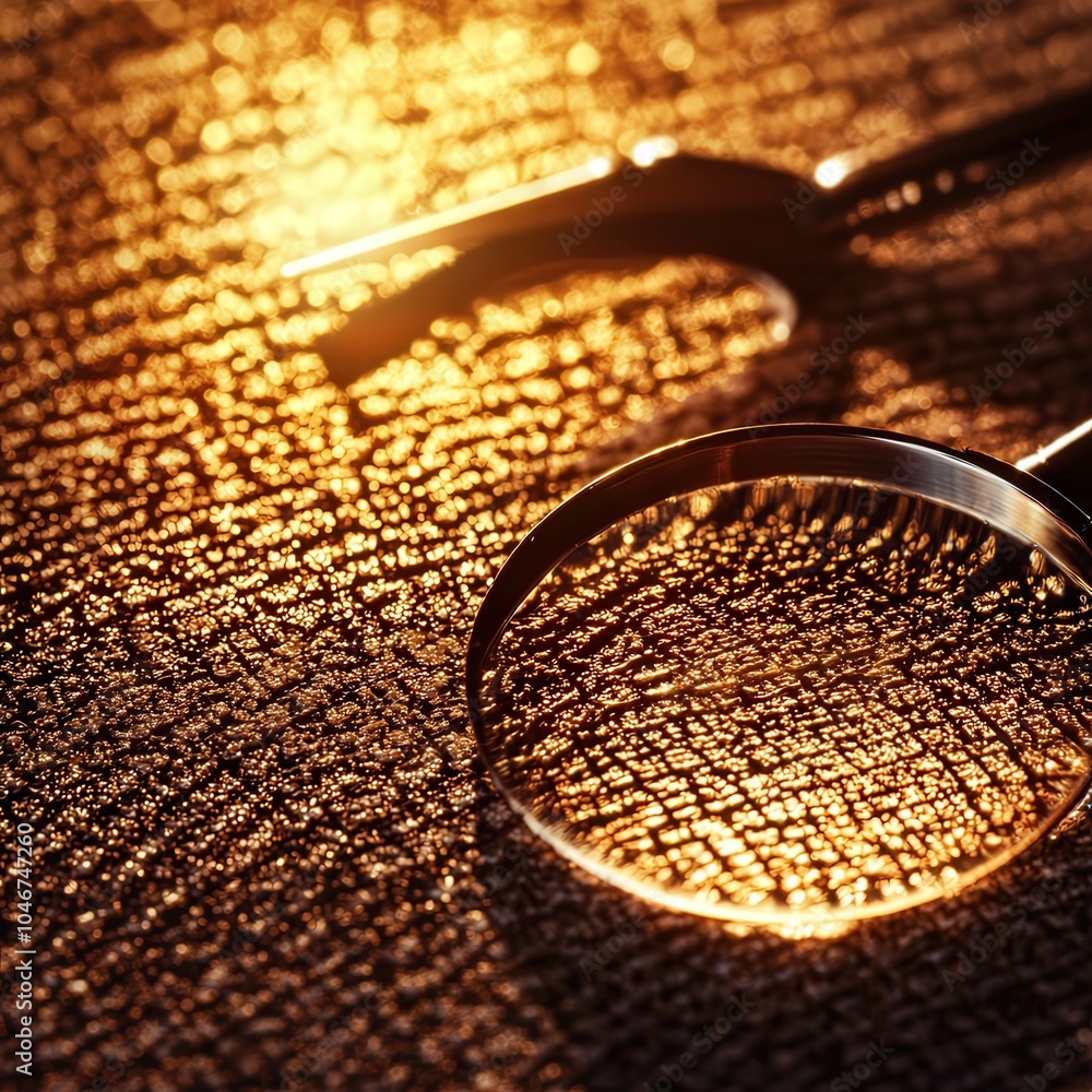 Poster exploring the intricacies of reflection through a magnifying glass on textured surface