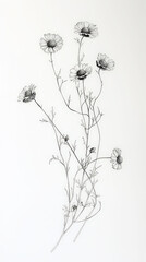 Сhamomile detailed hand drawn line art, botanical daisy flower, medicinal herbs, light clean background. Generative AI