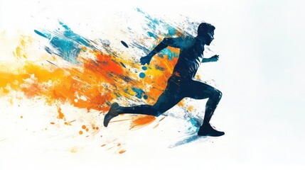 Naklejka premium Silhouette of a runner with colorful abstract paint splatter background.