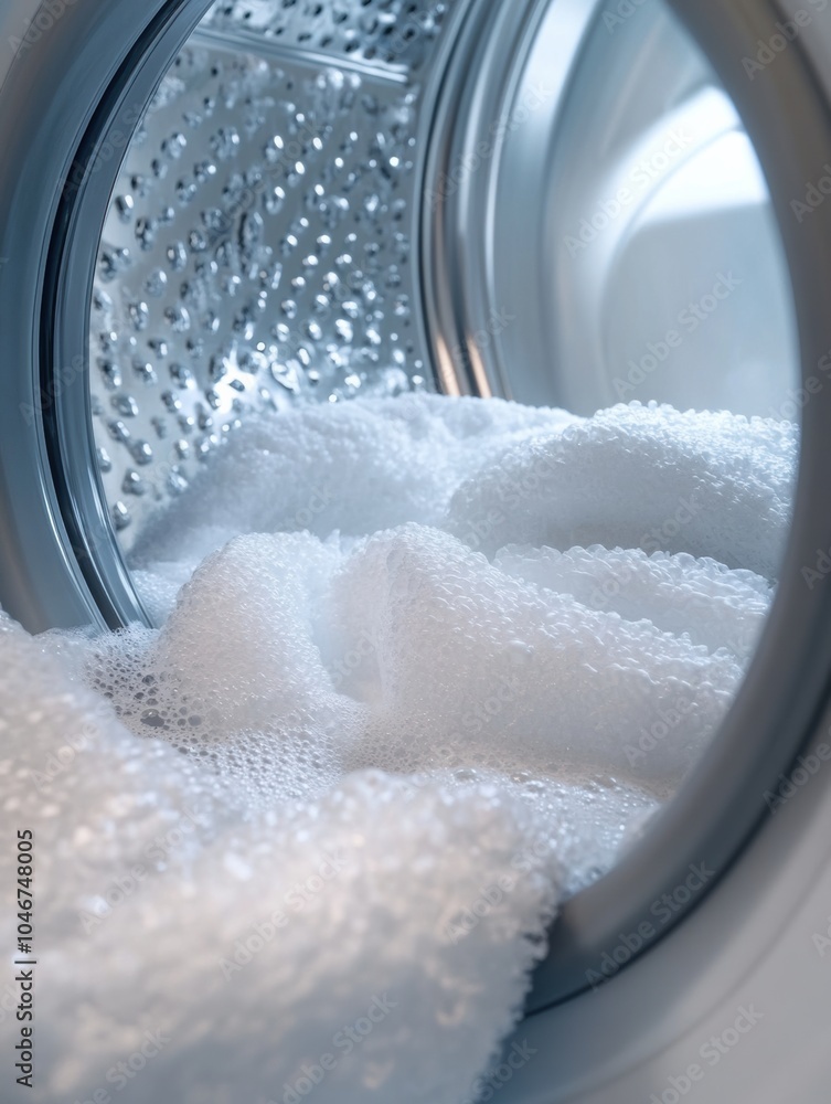 Poster a washing machine drum showcases fluffy white towels tumbling, freshly cleaned and awaiting the dryi