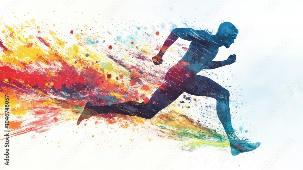 Poster a silhouette of a runner against a colorful abstract background.