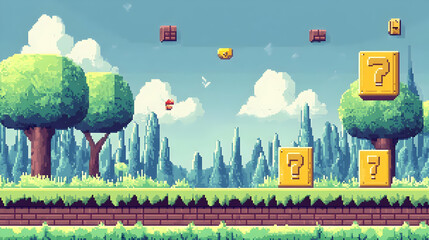 Obraz premium Colorful Pixel Art Game Background Landscape