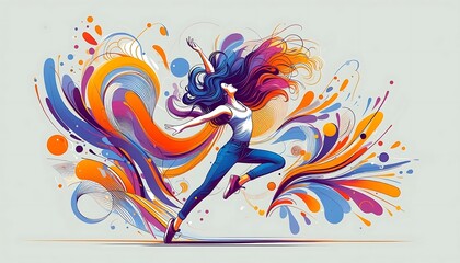 Obraz premium Abstract Art of Dancing Woman with Colorful Energies. generator AI