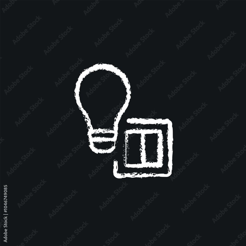 Poster light bulb and switch chalk icon. thin line customizable illustration. contour symbol. vector isolat