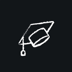 Graduate cap chalk icon. Thin line customizable illustration. Contour symbol. Vector isolated outline drawing.