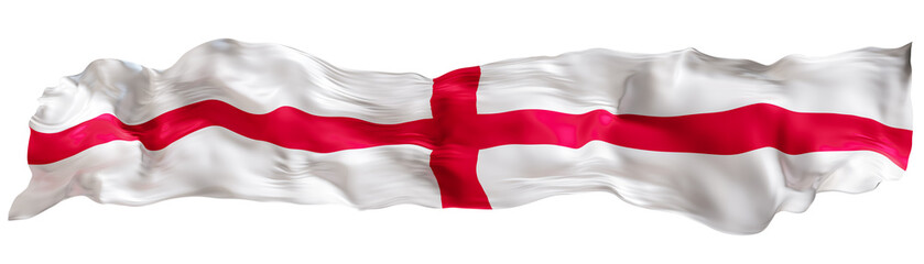 Stylized flag of England waving in the wind on transparent background. Footer, header or divider. Cut out wide, panoramic element. Banner for patriotic themes or national event promotions. 3D.