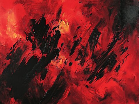 A fiery red and black abstract background, with chaotic brushstrokes representing the intensity of anger and turmoil.