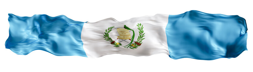 Stylized flag of Guatemala waving in the wind on transparent background. Footer, header or divider. Cut out wide, panoramic element. Banner for patriotic themes or national event promotions. 3D.