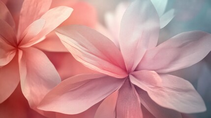 Fototapeta premium Beautiful close up of soft pink flowers with delicate petals on a pastel background. Floral elegance and tranquility
