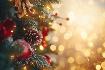 Festive Holiday Decorations with Soft Bokeh Background