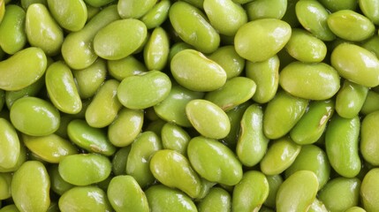 Fresh Green Edamame Beans in Close-up View