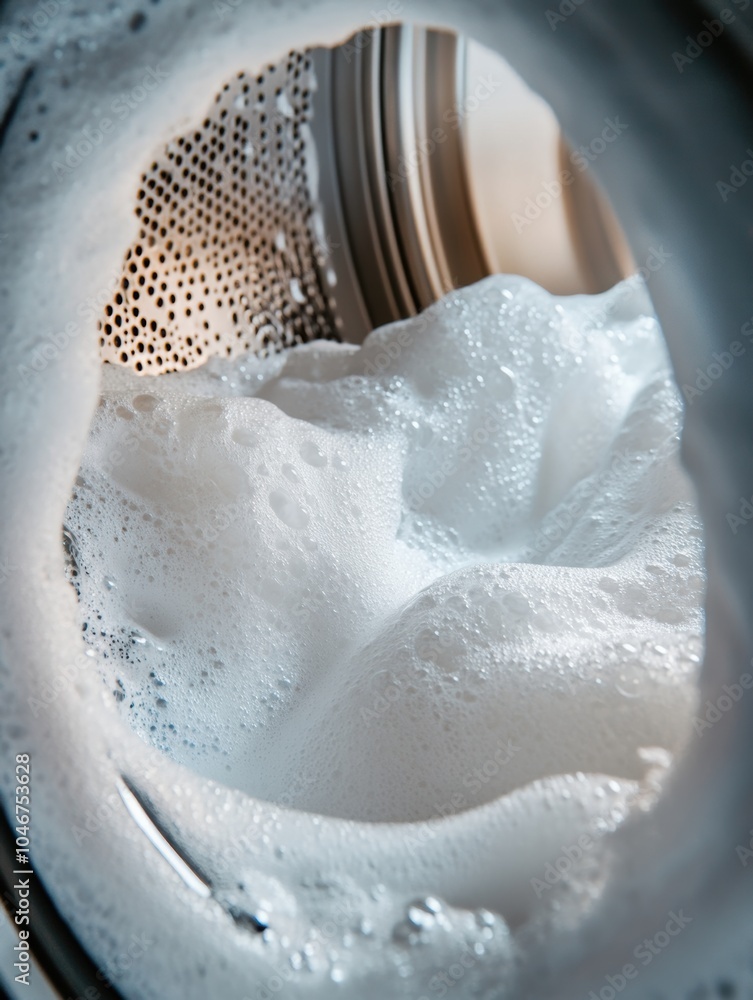 Aufkleber A washing machine drum is overflowing with soapy bubbles and neatly stacked white towels, showcasing the laundry cycle in action. Generative AI