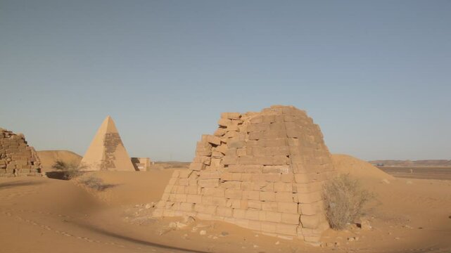 Sudan, Kush, Meroe, pyramids and tombs in royal cemetery of bajrawiya