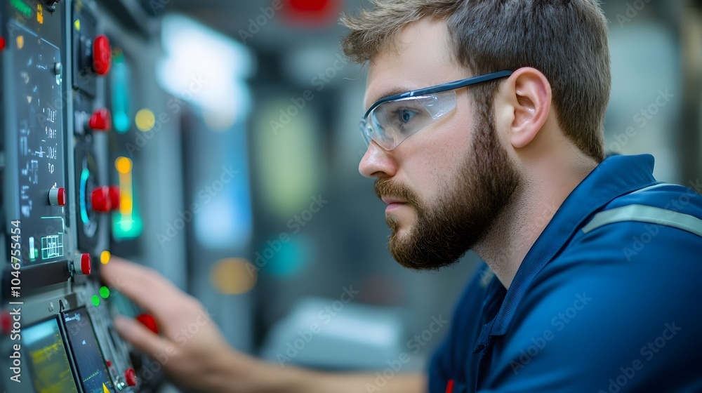 Poster technician performing a detailed diagnostic test on an advanced and complex aircraft navigation syst