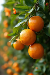 vibrant citrus fruits hang branches bustling orchard filled mature lush greenery vibrant flowers surrounding daily