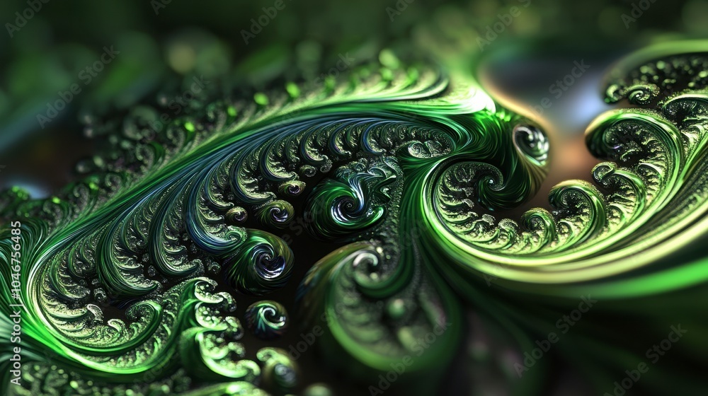Poster swirling green fractal design with intricate patterns