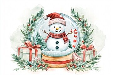 Charming Watercolor Snowman in Holiday Scene