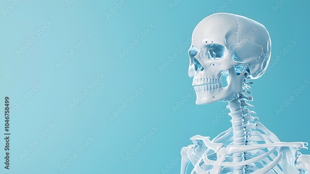 Poster translucent 3d skeleton model with holographic effect - stunning x-ray style display with blue glow 