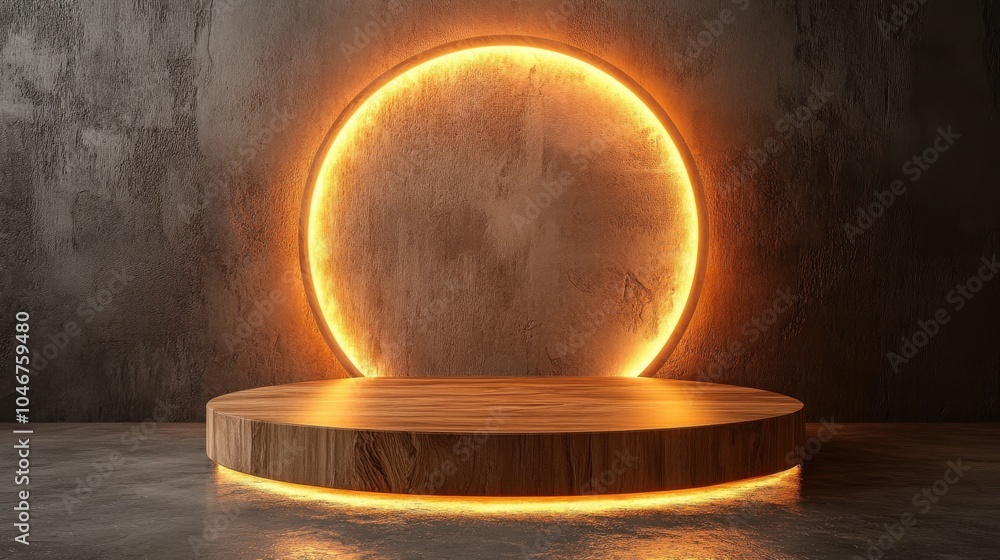 Poster create a podium mockup with a wooden base and customizable led display.