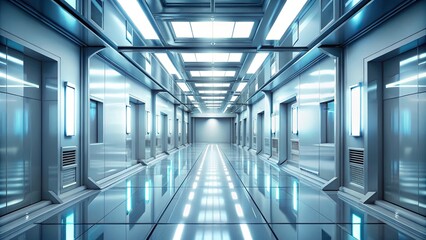 Obraz premium Futuristic hallway with cold light and clean floor