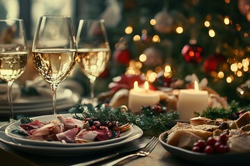 Festive Table Setting with Elegant Dishes and Decor