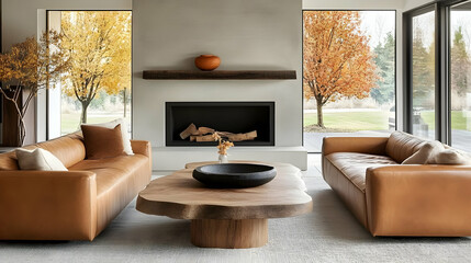 Modern Farmhouse Living Room with Leather Sofas
