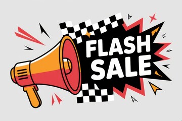 Colorful Megaphone Illustration Urgent Flash Sale Promotion - Eye-Catching Advertising Limited-Time Offers Discounts